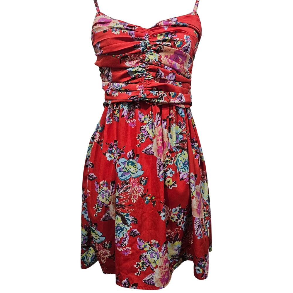 Roxy Red Floral Sundress Cottagecore Coquette Boho Size M